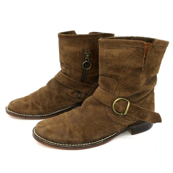 Fiorentini + Baker Eli Brown Suede Zip Buckle Short Biker Booties Women's 39/9M - Picture 2 of 5